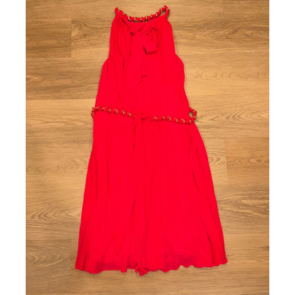 White House Black market hot pink pleated dress gold chain details womens size L - Picture 6 of 6